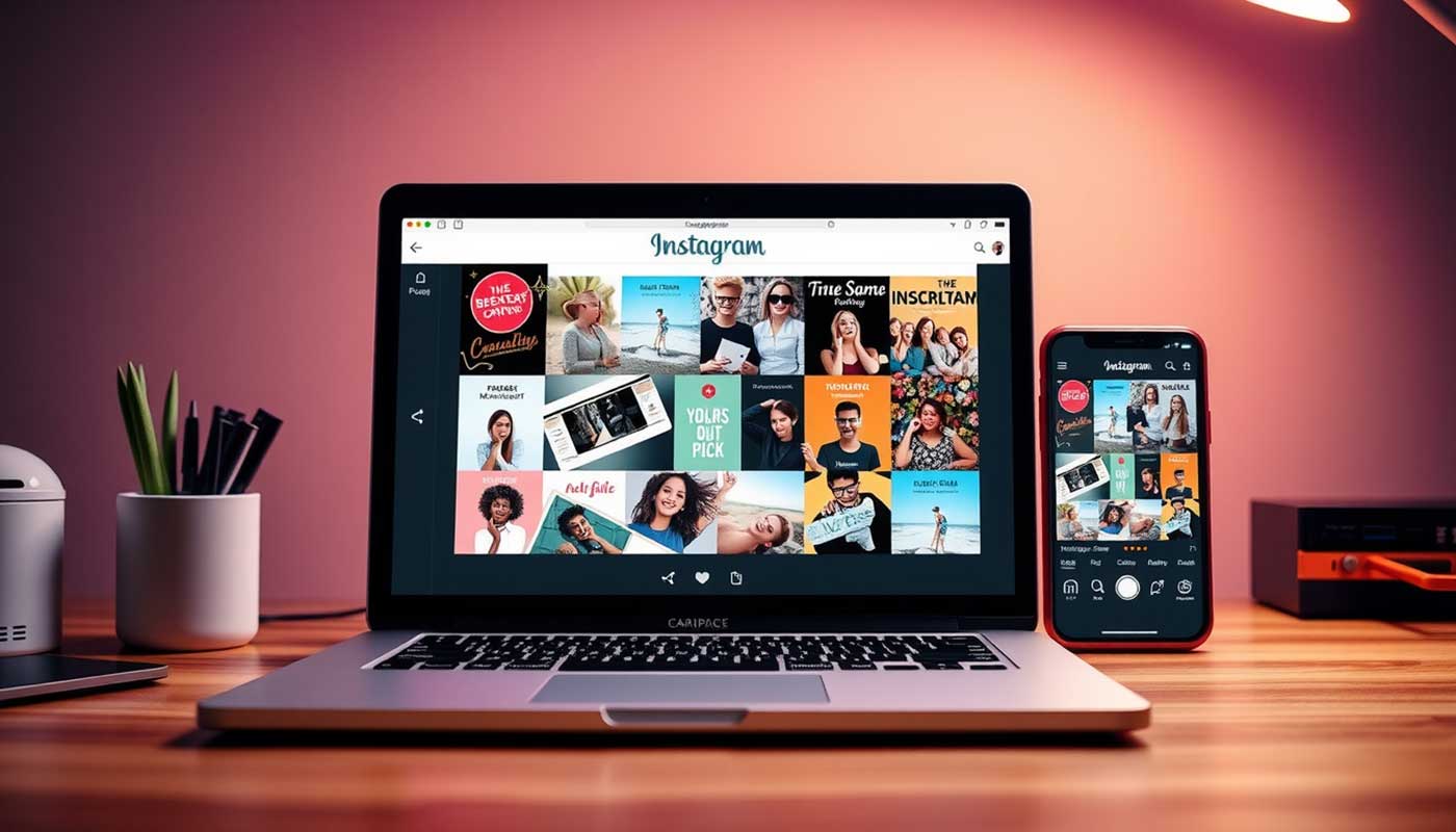 Laptop mit Social Media Karussell-Post auf dem Bildschirm – Lerne, wie du einen Karussell-Post erstellen und optimieren kannst