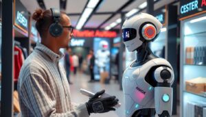 Künstliche Intelligenz im Social Commerce Trends 2025: Ein KI-gestützter Chatbot hilft einem Kunden mit personalisierten Produktempfehlungen.